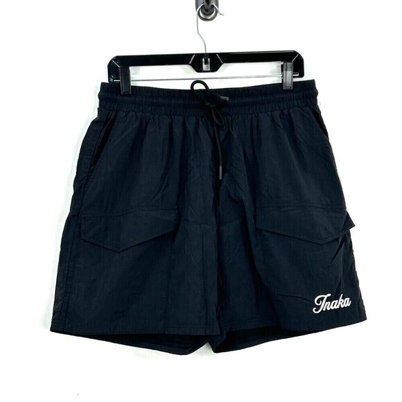 Inaka Power Mens Sz XL Nylon Black Cargo Short 5 Inch Logo Pockets Drawstring U3 - Picture 3 of 10